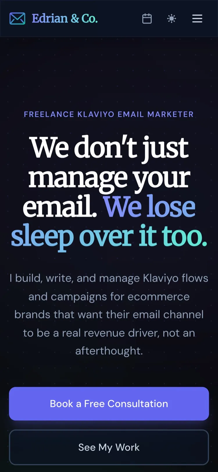 The Edrian & Co. website on a phone